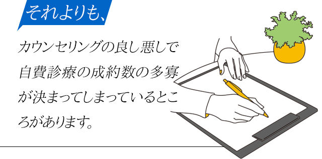 それよりもカウンセリングの良し悪しで自費診療の成約数の多寡が決まってしまっているところがあります。